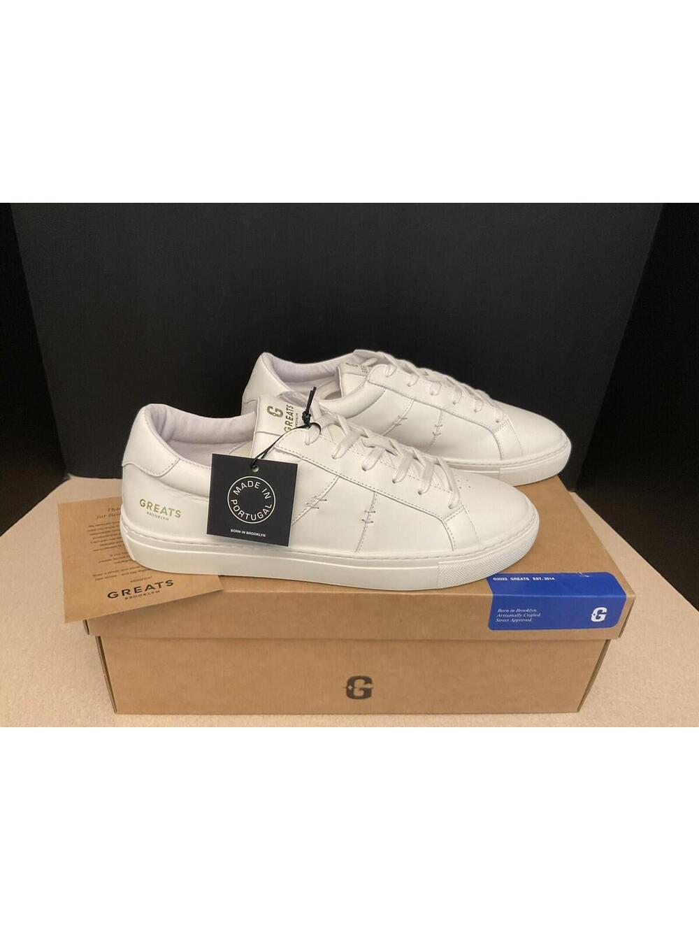 New! Mens Greats Brooklyn Benlux White Leather Casual Sneakers/Shoes. Size 8.5M.
